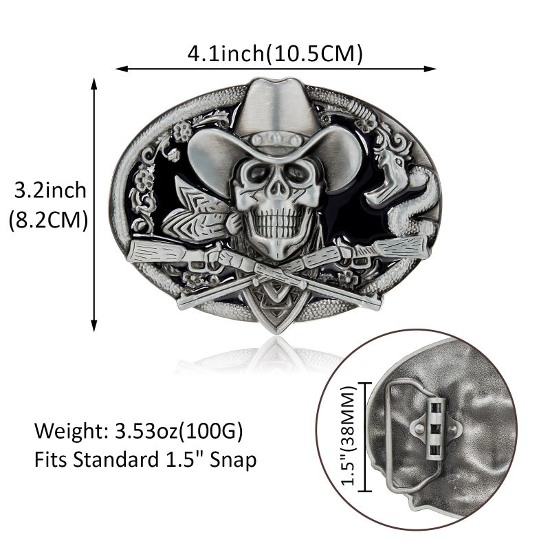YOQUCOL Ghost Skeleton Skull Belt Buckle for Men American Native Western Cowboy Belt Buckle Black Enamel - Image 2